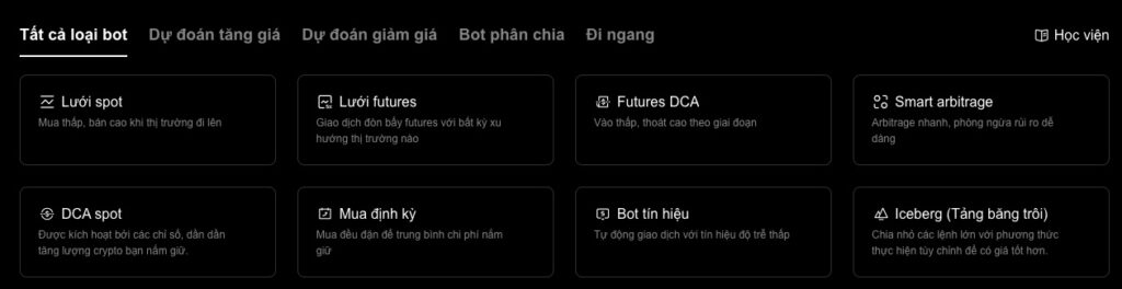 Các loại bot crypto trên sàn OKX.