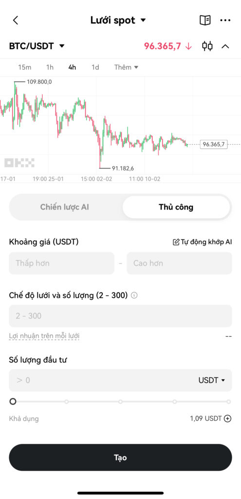 thiết lập bot lưới trên okx